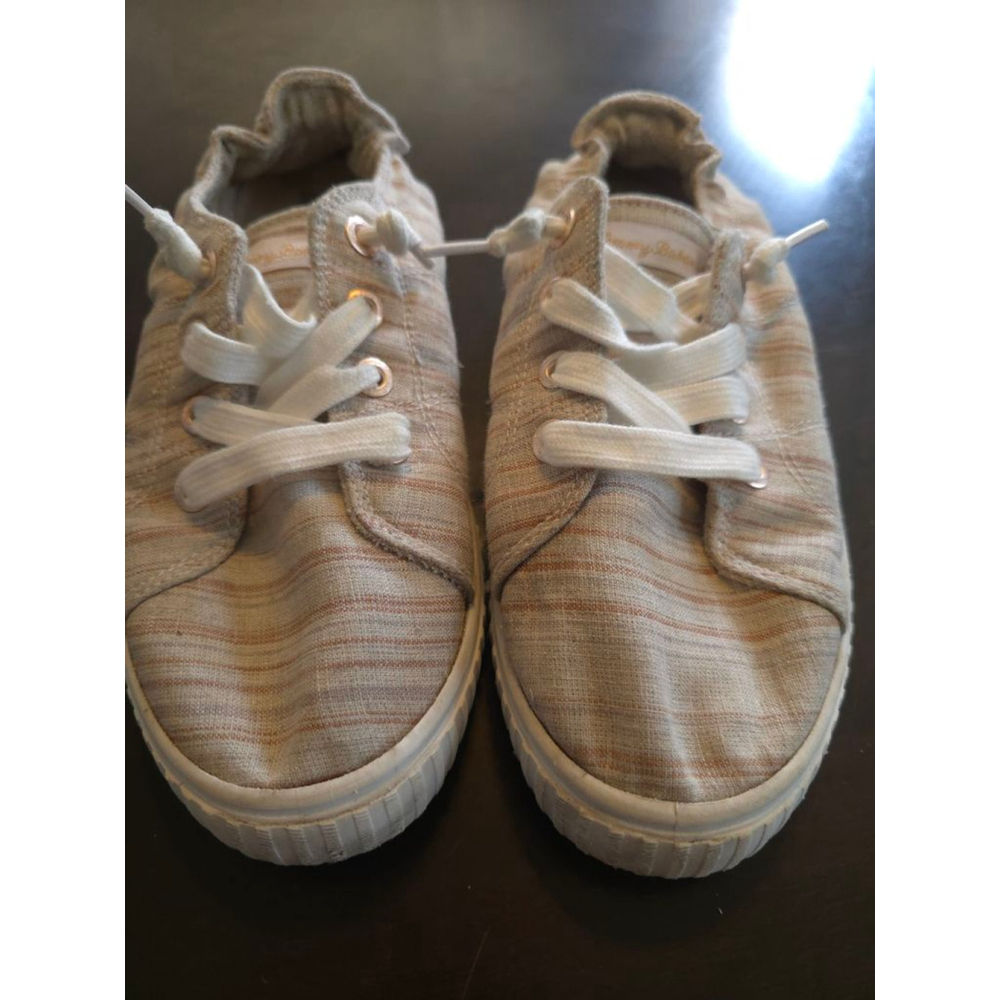 Women's Tommy Bahama Boat Shoe Sneakers Size 9 Beige Brown Ivory Striped Coastal - Picture 4 of 9